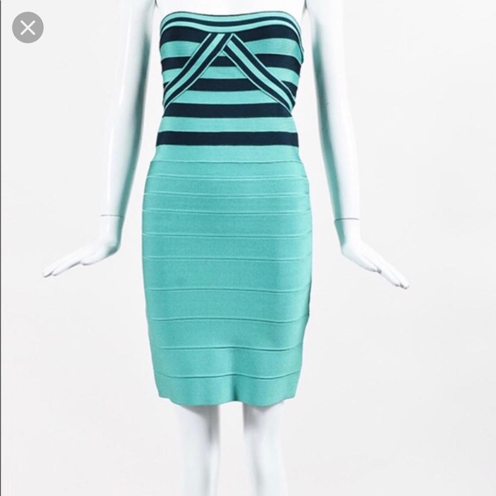 Herve Leger Olimpia Teal and Navy Bodycon Dress M